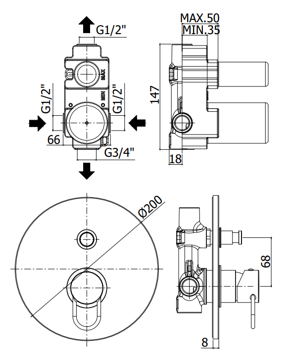 Paffoni Joker Jk015 Miscelatore doccia Incasso Con, componenti inclusi smontati: corpo incasso, placca e rosone