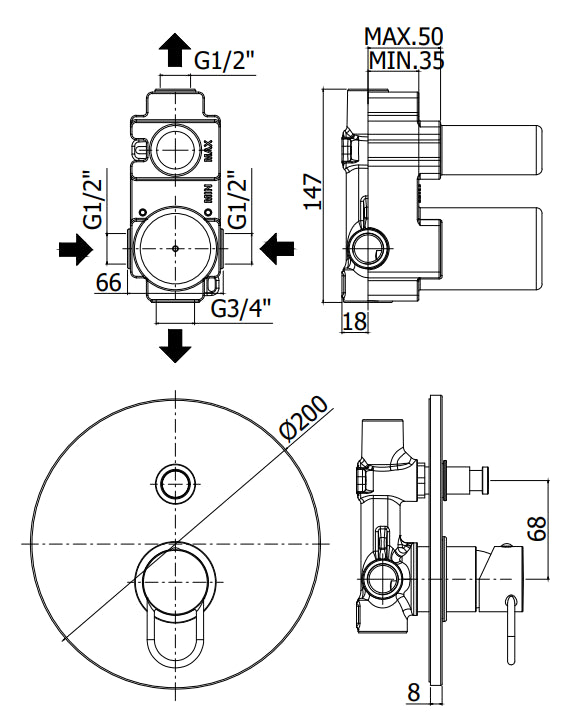 Paffoni Joker Jk015 Miscelatore doccia Incasso Con Deviatore E Piastra Tonda Cromo