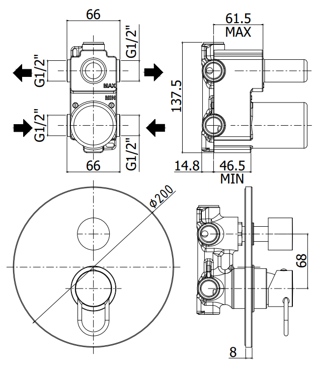 Paffoni Joker Jk018 Miscelatore doccia Incasso con, componenti inclusi smontati: corpo incasso, placca e rosone