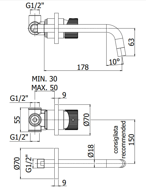 Paffoni Jo Jo007no70 Miscelatore Lavabo Ad Incasso Nero Opaco