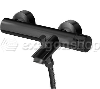 Paffoni Jo Jo022no Miscelatore Vasca Senza Doccetta Nero ambientato in box doccia con pareti in vetro