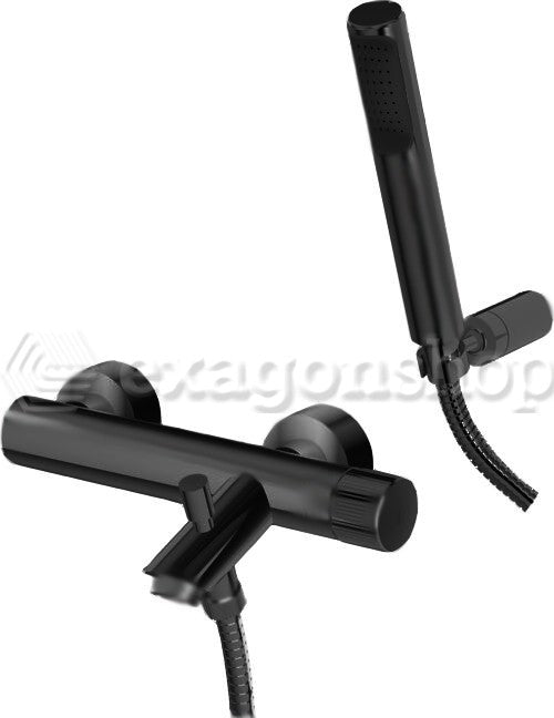 Paffoni Jo Jo023no Miscelatore Vasca Con Set Doccetta Nero ambientato in box doccia con pareti in vetro
