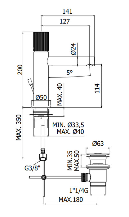 Paffoni Jo Jo075no Miscelatore Lavabo Con Sistema Di Scarico Nero Opaco