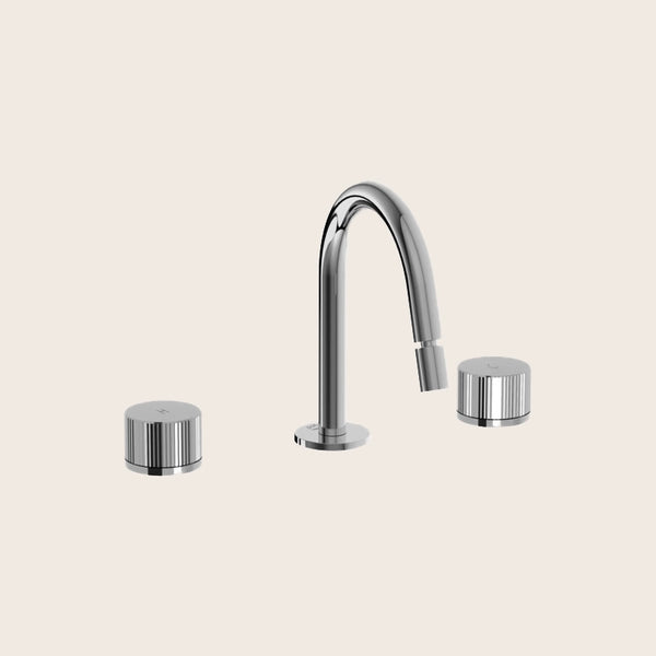 Paffoni Jo Jo119cr Batteria Bidet 3 Fori Senza Scarico Cromo, vista frontale della maniglia e della bocca di erogazione