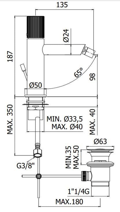 Paffoni Jo Jo135no Miscelatore Bidet Con Scarico Nero Opaco