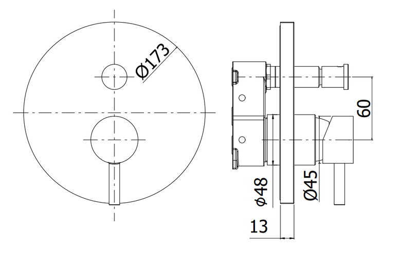 Disegno tecnico con quote di Paffoni Light Ligbox015no Miscelatore doccia Senza Parte