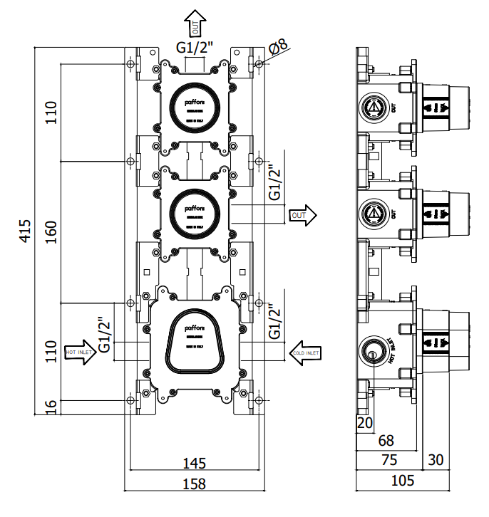 Paffoni Modular Box Mdbox018 Corpo Incasso Termostatico, componenti inclusi smontati: corpo incasso, placca e rosone
