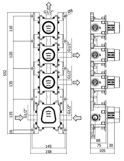 Paffoni Modular Box Mdbox019 Corpo Incasso Termostatico Incasso Doccia Vasca 3 Funzioni Installazione per art. MDE019