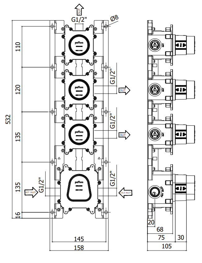 Paffoni Modular Box Mdbox019 Corpo Incasso Termostatico, componenti inclusi smontati: corpo incasso, placca e rosone