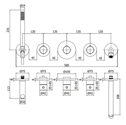Paffoni Modular Box Mde001cr Set Esterno vasca termostatico con Bocca Erogazione Senza Parte Incasso Cromo