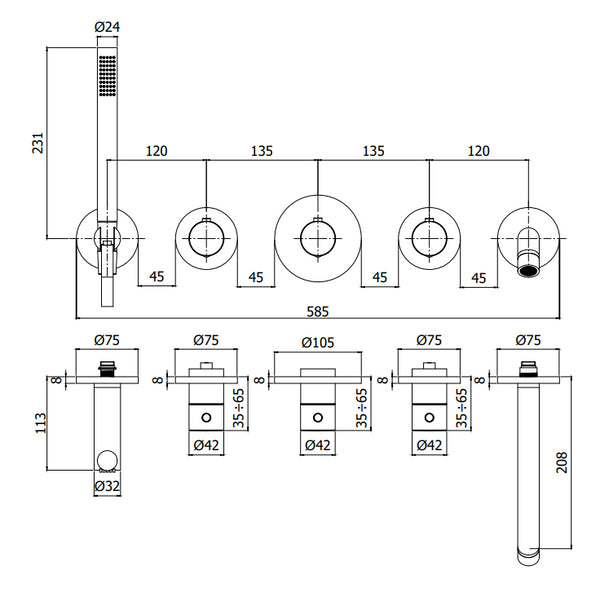 Paffoni Modular Box Mde001cr Set Esterno vasca termostatico con Bocca Erogazione Senza Parte Incasso Cromo