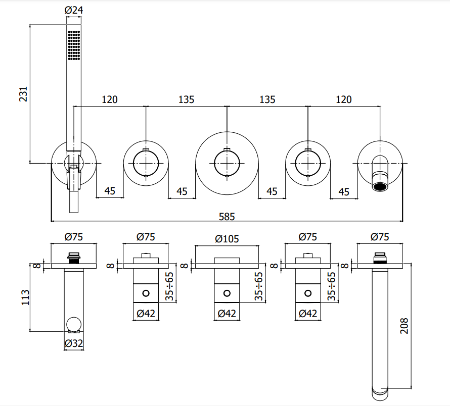 Paffoni Modular Box Mde001no Set Vasca termostatico Senza, dettaglio ravvicinato della texture antiscivolo