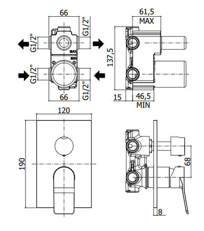 Paffoni Tilt set rubinetteria lavabo e bidet senza scarico con miscelatore doccia incasso nero opaco