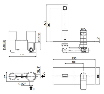 Paffoni Tilt Ti105no Miscelatore lavabo Incasso 2 Fori Nero Opaco