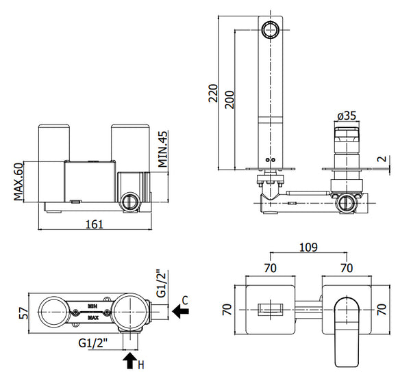 Paffoni Tilt Ti105no70 Miscelatore lavabo Incasso 2 Fori 2 Piastre Nero Opaco