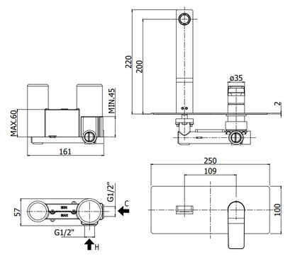 Paffoni Tilt Tibox015no Miscelatore doccia Incasso Con Deviatore 2 Utenze Piastra in Metallo Senza Parte Incasso Nero Opaco