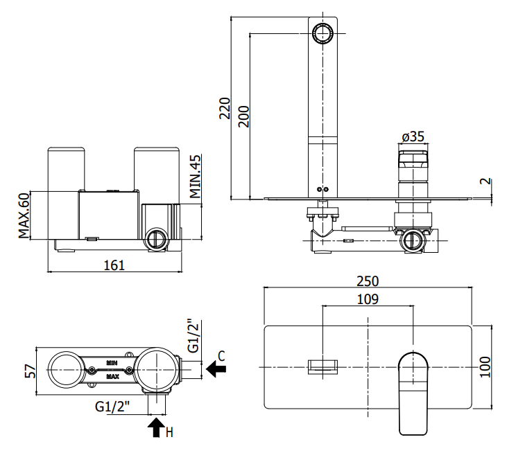 Paffoni Tilt Tibox015no Miscelatore doccia Incasso 2 Utenze, componenti inclusi smontati: corpo incasso, placca e rosone