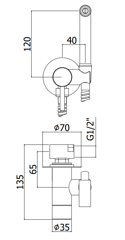 Disegno tecnico con quote di Paffoni Ringo West Miscelatore Con Doccetta Bidet Nero