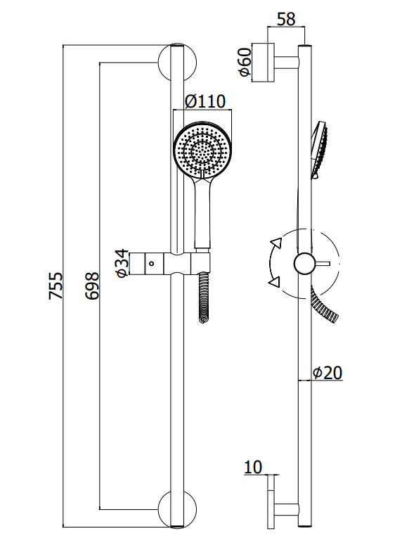 Paffoni Life Ginevra asta doccia Tonda 75 cm Cromo Zsal146, componenti inclusi smontati: corpo incasso, placca e rosone