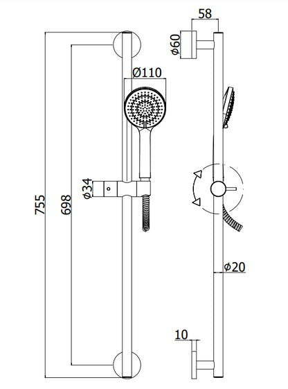 Paffoni Life Ginevra Zsal146 asta doccia Tonda 75 cm con doccetta e supporto Cromo