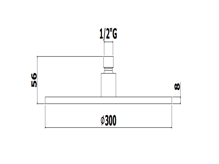 Disegno tecnico con quote di Paffoni Stick Zsof079no Soffione doccia 30 cm tondo senza