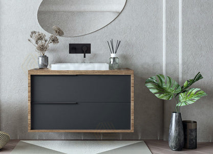 Mobile bagno 100x47 Urban noce antracite due cassetti con lavabo semintegrato