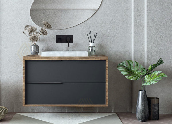 Mobile bagno 100x47 Urban noce antracite due cassetti con lavabo semintegrato