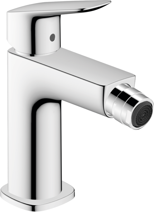 Hansgrohe Logis Miscelatore bidet Monocomando Con Scarici, dettaglio ravvicinato della finitura e del marchio