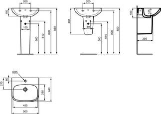 Ideal Standard I Life A Colonna Per Lavabo Bianco visto dall'alto con scarico e interno visibili