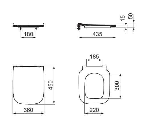 Ideal Standard I Life A Sedile Slim Con Chiusura Rallentata, vista frontale su sfondo bianco