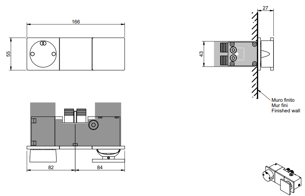Treemme 5mm RWIT2849IS96 miscelatore doccia quadro Acciaio, componenti inclusi smontati: corpo incasso, placca e rosone...