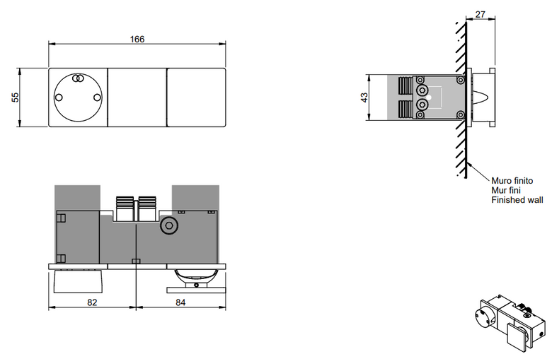 Treemme 5mm RWIT2849IS96 miscelatore doccia quadro Acciaio, componenti inclusi smontati: corpo incasso, placca e rosone...