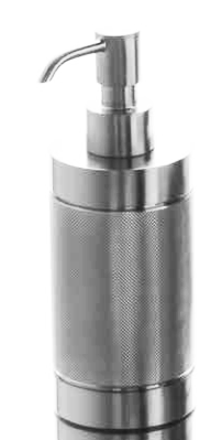 Dispenser Da Appoggio Per Sapone Liquido Cromo Officina 01, retro con sistema di fissaggio a parete