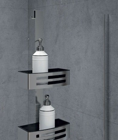 Cestino Doppio per box doccia con appendino e vaschette estraibili bianco cromo R90CESTE0E Novellini