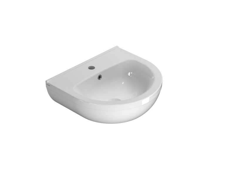 Ceramica Globo Grace Lavabo 50x45 Sospeso Senza Colonna ambientato su piano bagno con accessori