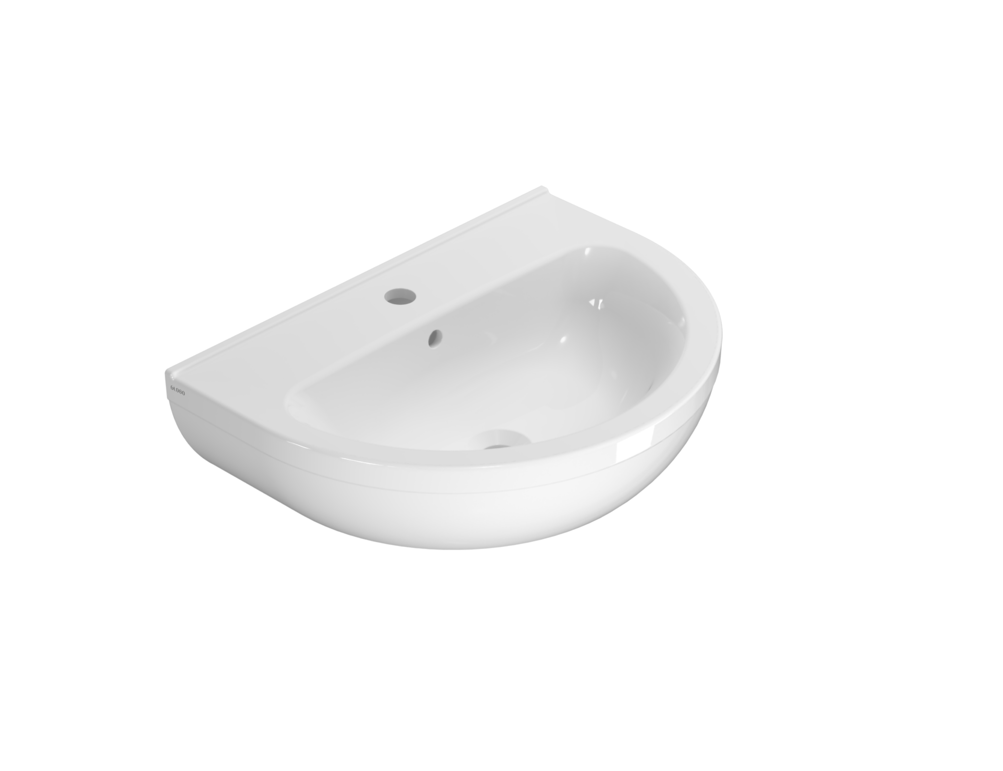 Ceramica Globo Grace Lavabo 60x45 Sospeso Senza Colonna in lucido ambientato su piano bagno con accessori