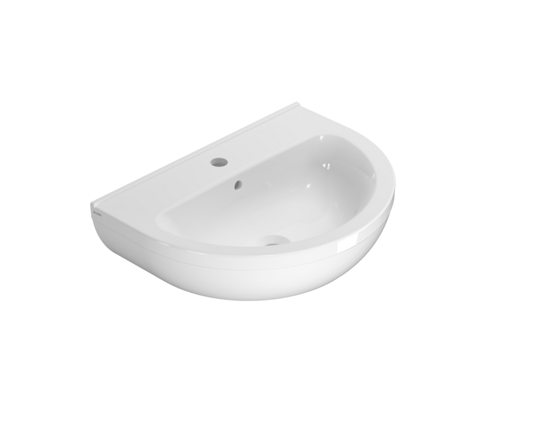 Ceramica Globo Grace Lavabo 60x45 Sospeso Senza Colonna in lucido ambientato su piano bagno con accessori
