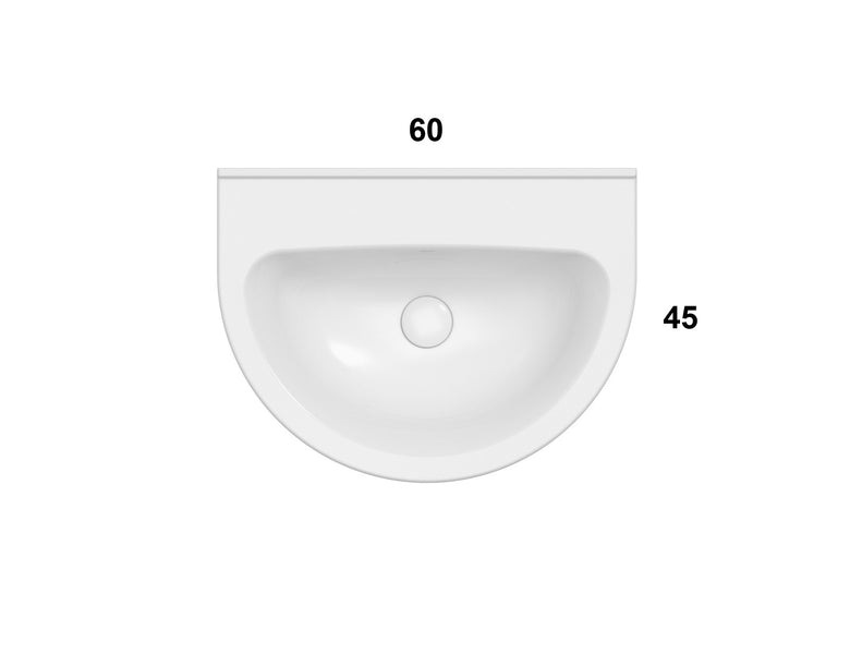 Ceramica Globo Grace Lavabo 60x45 Sospeso Senza Colonna, vista laterale del profilo e della forma