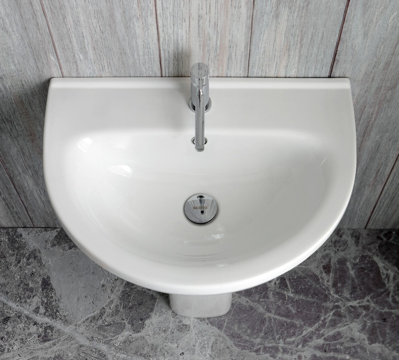 Ceramica Globo Grace Lavabo 60x45 Sospeso Senza Colonna, vista frontale su sfondo bianco
