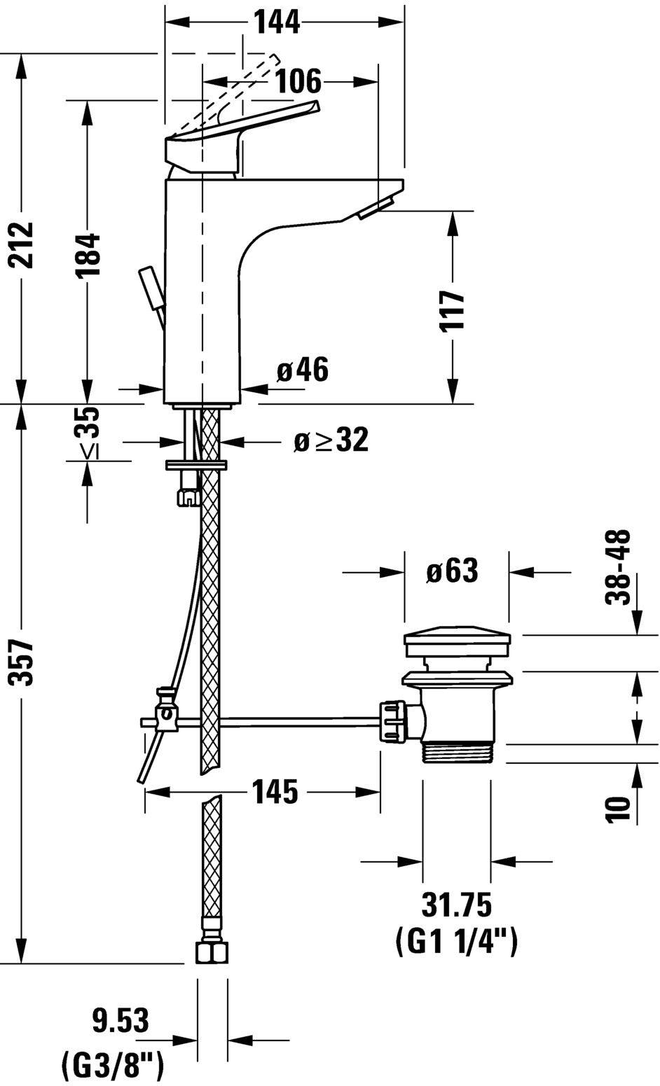 Duravit No 1 Miscelatore Monocomando Per Lavabo Cromo Cromo Lucido, vista laterale del profilo e della forma