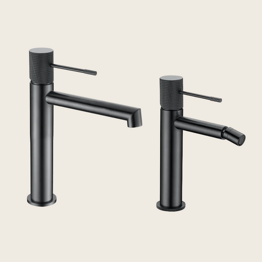 Coppia rubinetti lavabo e bidet senza scarico in ottone nero canna di fucile Melin
