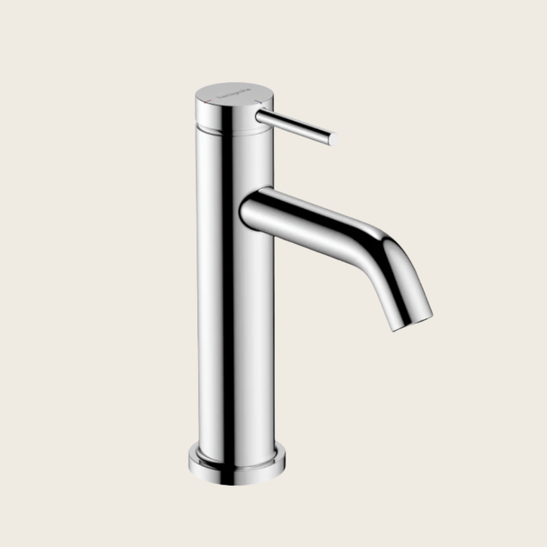 Hansgrohe Tecturis S Miscelatore monocomando lavabo 110 Cromo Lucido in cromato ambientato su piano bagno con accessori