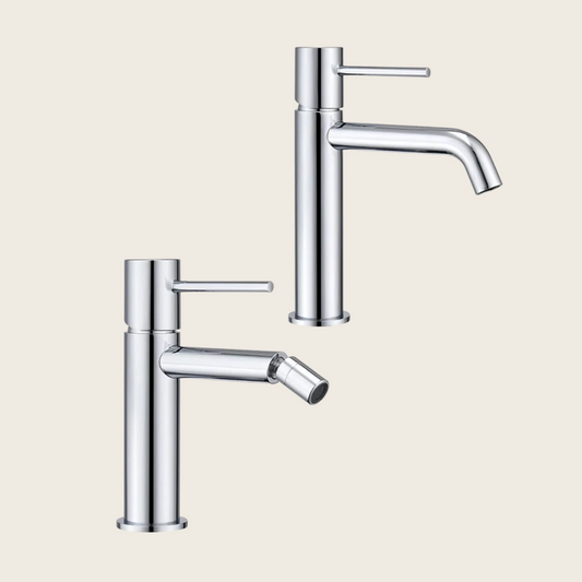 Coppia rubinetti per lavabo e bidet monocomando senza scarico in ottone cromato Memo