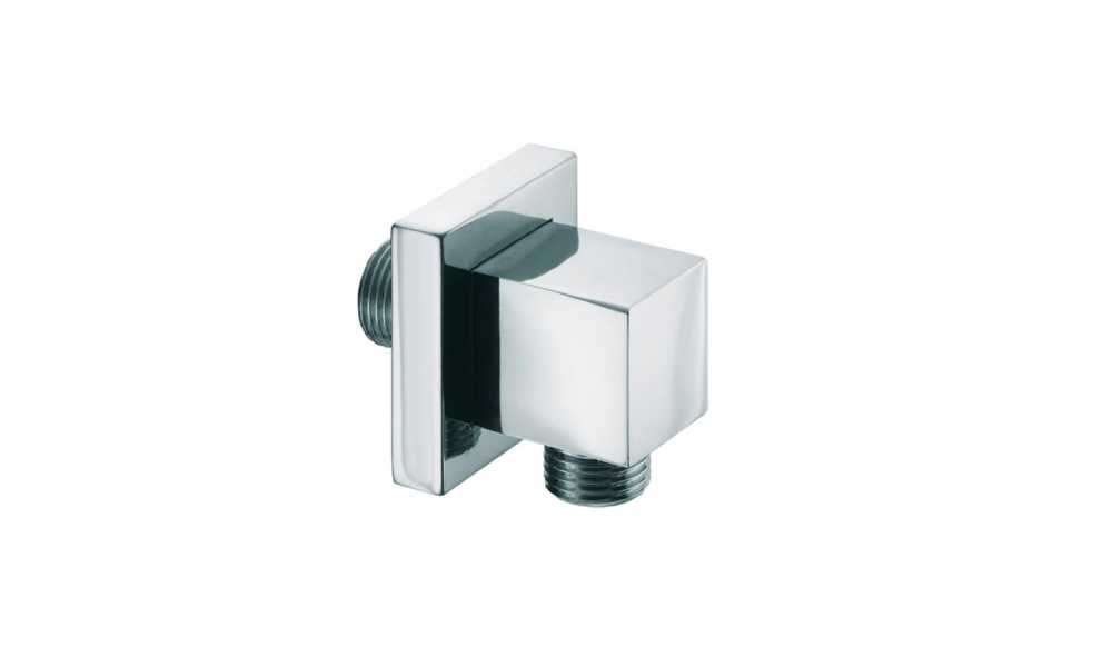 Presa Acqua Quadra 1/2" M Con Rosone ottone Cromo Gas, vista frontale della maniglia e della bocca di erogazione