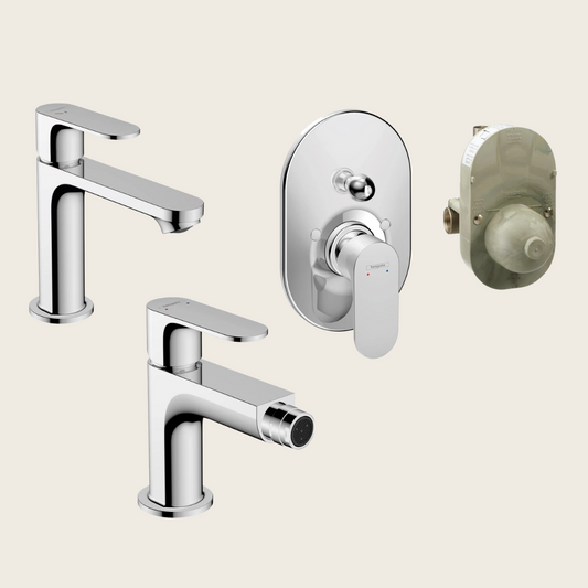 Hansgrohe Rebris S Set Miscelatori Lavabo Coolstart Bidet con scarico e Doccia 2 vie con Parte Incasso Cromo 72519000+72210000+72448000