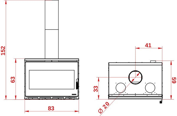 Caminetto a Legna 83x59x63 Alte Prestazioni Canalizzabile 13kw Palazzetti Ecopalex Gtm90