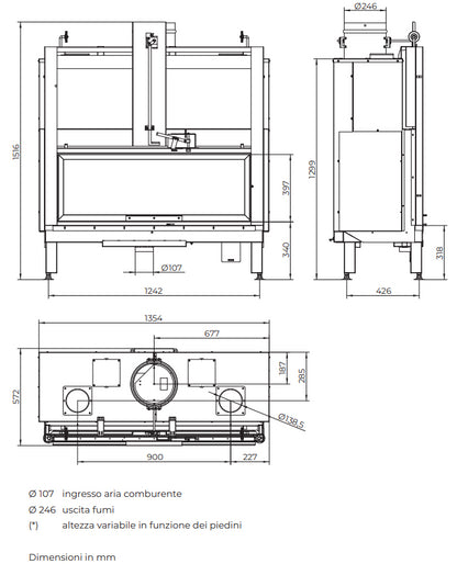 Focolare con base in ghisa e pareti in Magnofix Ecomonoblocco Mx 259 Frontale Palazzetti