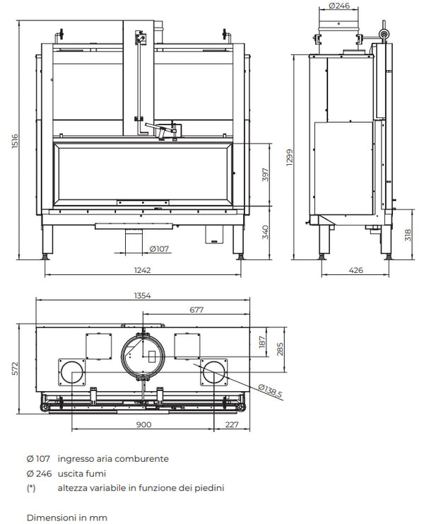 Focolare con base in ghisa e pareti in Magnofix Ecomonoblocco Mx 259 Frontale Palazzetti