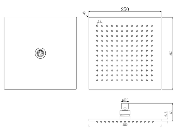 Soffione doccia 25x25 Smart quadro con braccio 35 cm nero opaco