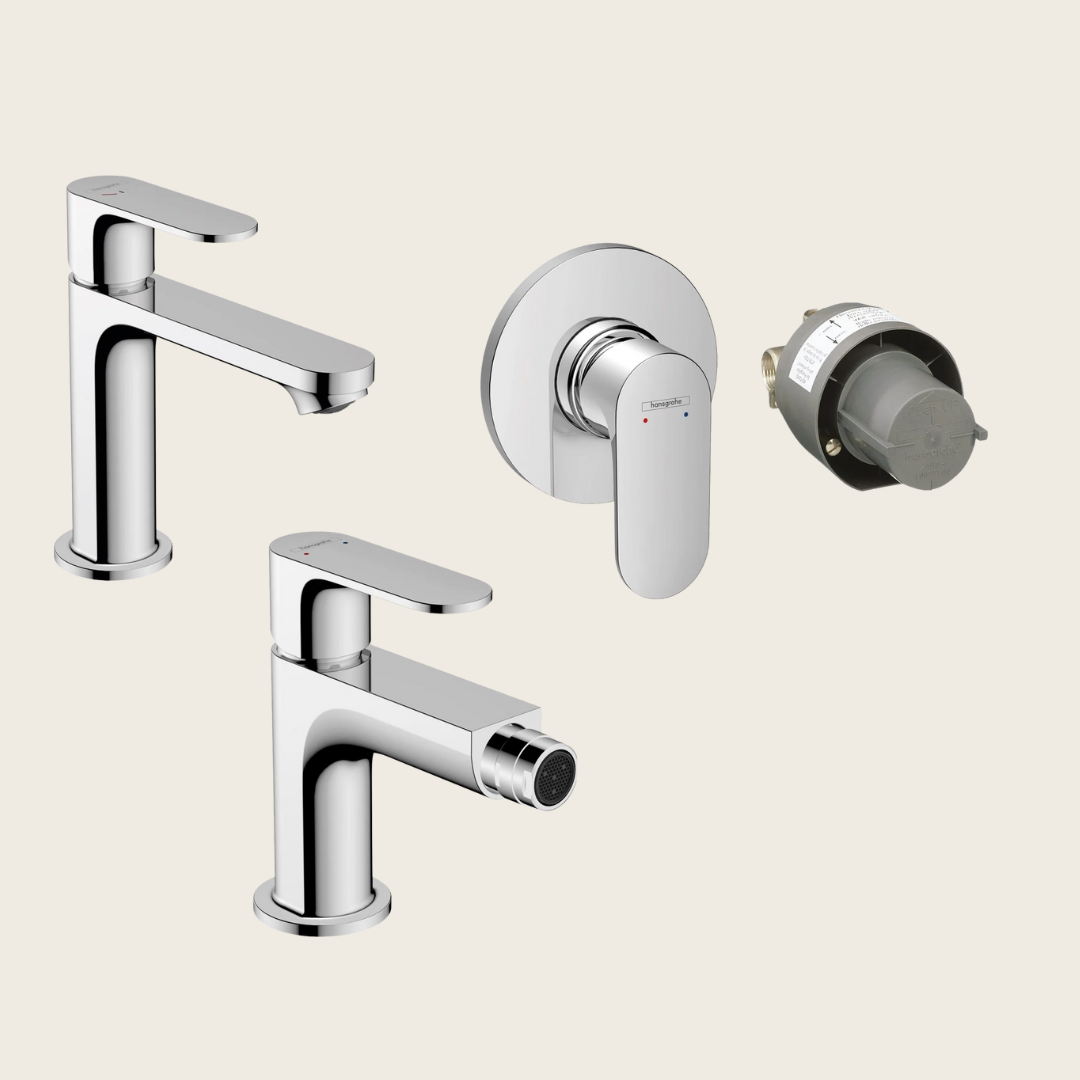 Hansgrohe Rebris S Set miscelatori lavabo coolstart bidet con scarico e doccia 1 via e parte incasso cromo 72519000+72210000+72648000
